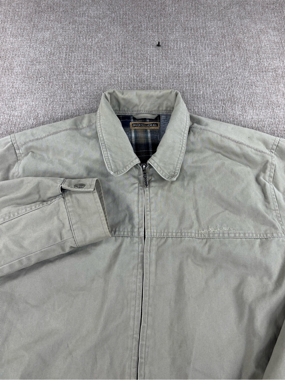 Y2K Quicksilver Flannel Lined Jacket Men’s Medium Beige Streetwear Vintage